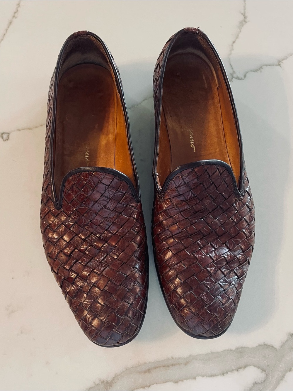 Salvatore Ferragamo Men's Woven Leather Slip-On Loafers - Dark Brown